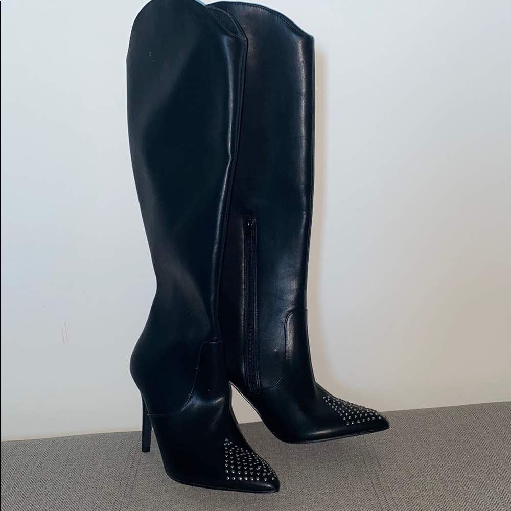 Elegant Black Studded Knee-High Boots